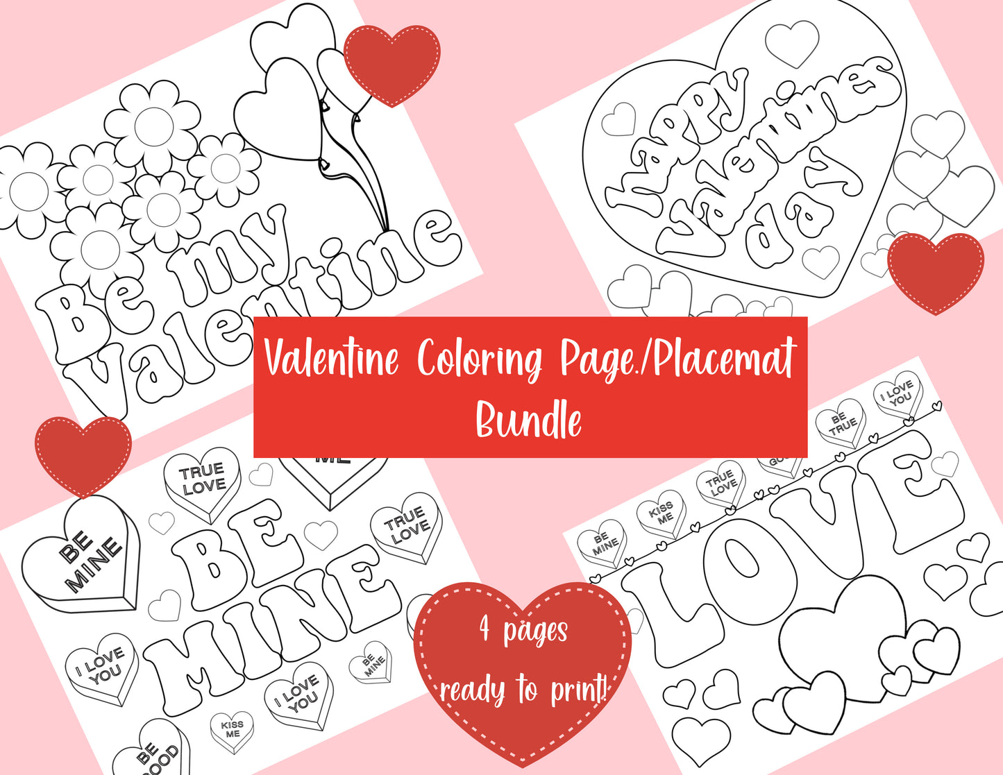 Valentine Placemat/Coloring sheet bundle